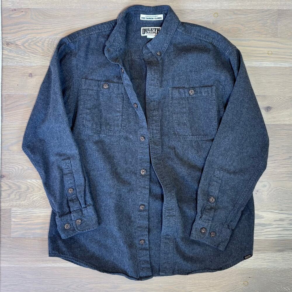 Duluth Free Swingin’ Flannel Shirt Relaxed Fit Charcoal Gray Men Size Medium